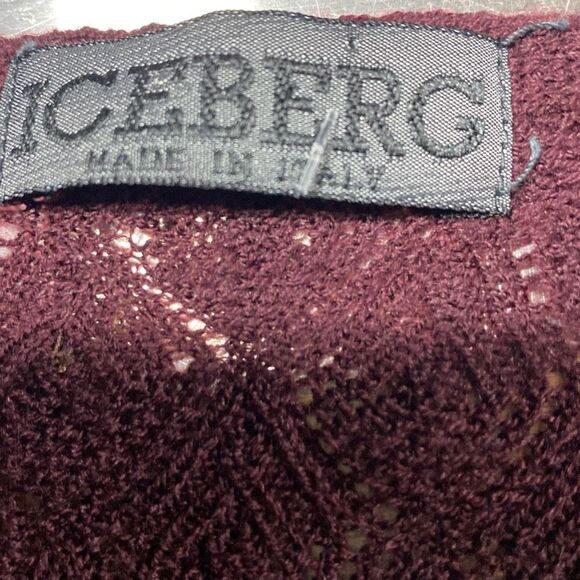 Iceberg Made In Italy 100% Wool Pointelle Cardigan Lightweight Beaded Open Front - Picture 10 of 12